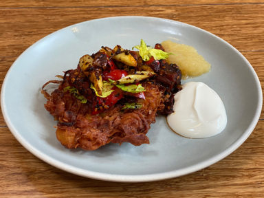 Kung Pao Pastrami Latkes
