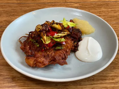 Kung Pao Pastrami Latkes