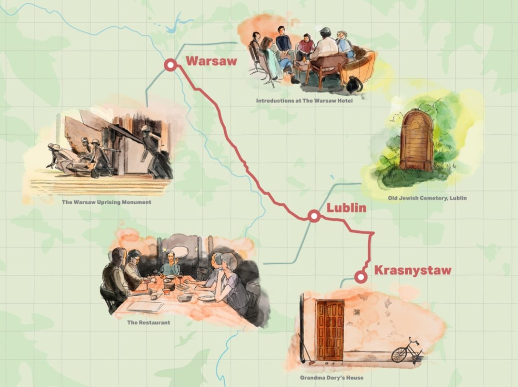 Illustrated map of major locations featured in the movie A Real Pain